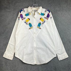 Vintage San Angelo Men's Long Sleeve Button Shirt Size M Cowboys Boots Graphic